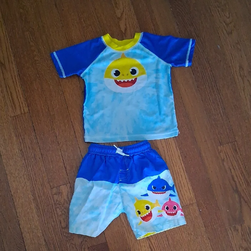 Kids Shark Rashguard Set - Blue and Yellow